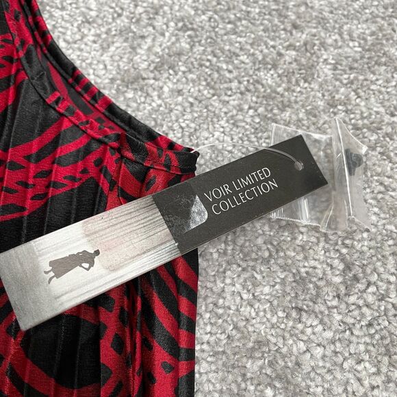 Voir Limited Collection Pleated Dress Womens 18 Red Black Geometric Halter NWT - Picture 3 of 12